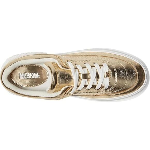 Michael Kors Aurora Lace Up Wrinkled Leather Gold Sneaker 7.5 - Picture 3 of 9